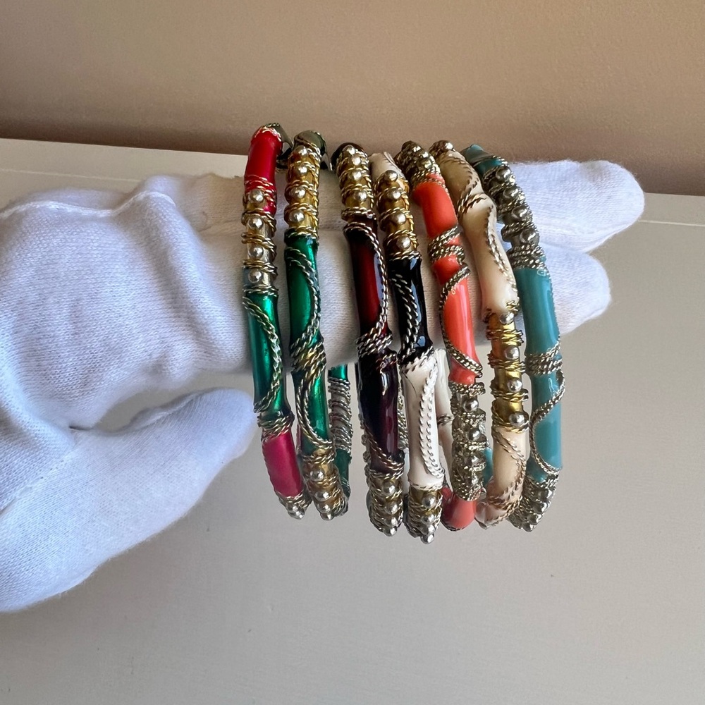 Multicolor Enamel and Brass Stackable Bangles - Women Jewelry